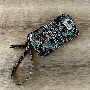 Vintage VERA BRADLEY Java Blue 2006 Wristlet Lippie Convertable Pouch Brown USA